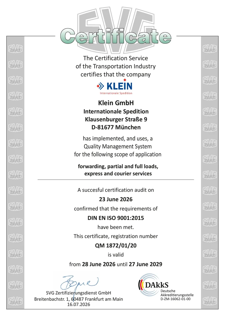 Preview: DIN EN ISO 9001:2015 certificate